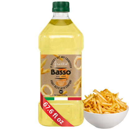  BASSO 1904 FRITTÒ Frying Oil, a premium blend of high oleic sunflower oil and grapeseed oil crafted in Italy