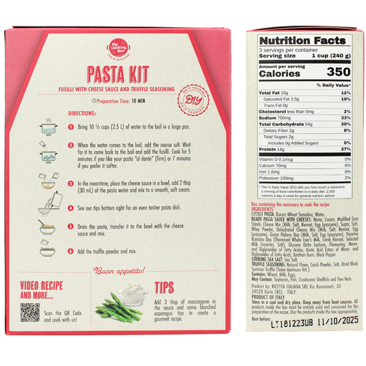 My Cooking Box Gourmet Pasta Dinner Meal Kit – Fusilli with Cheese & Truffle Sauce, 16.5 oz (467g) Product of Italy – 2 to 3 Servings