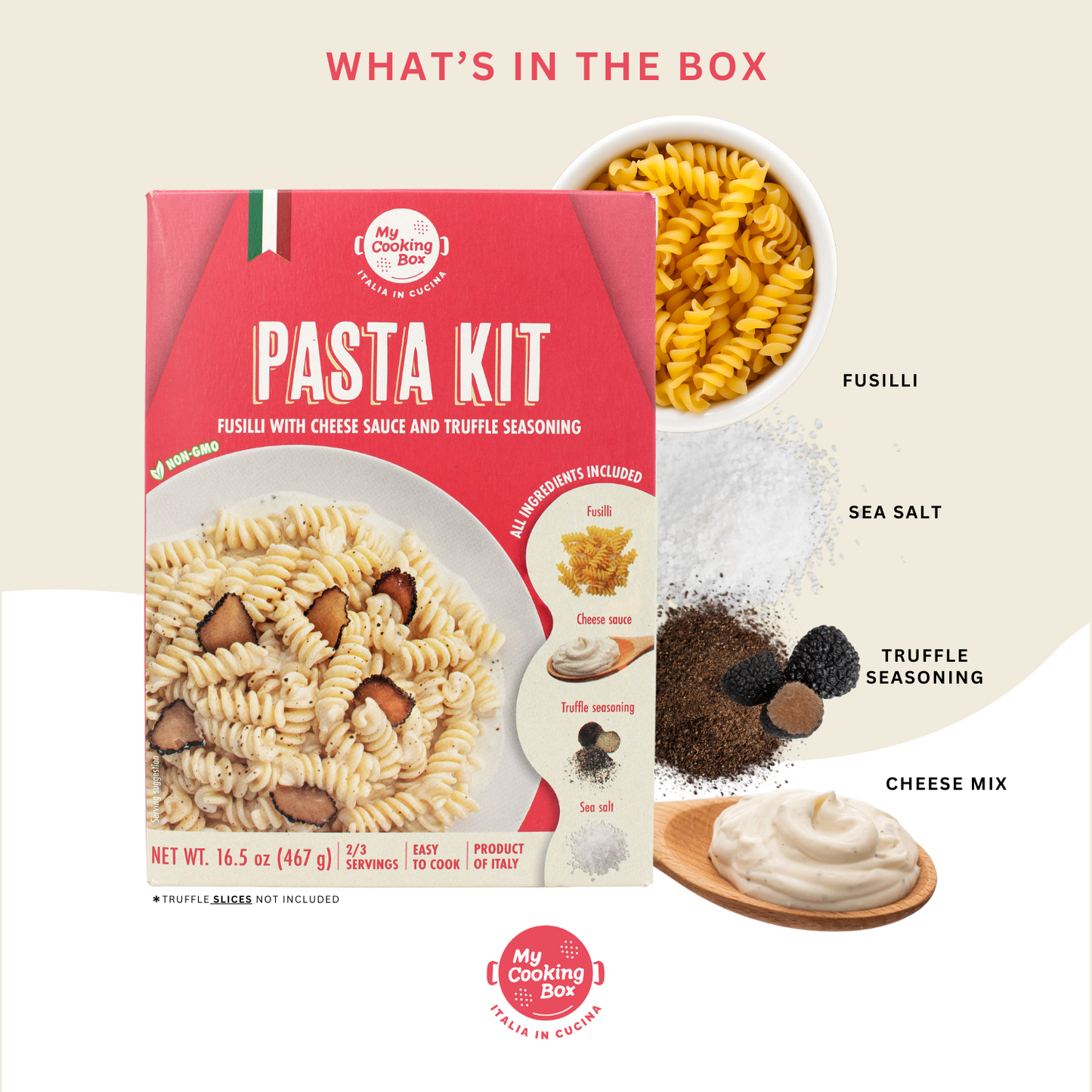 My Cooking Box, Gourmet Pasta Dinner Meal Kit Fusilli with Cheese & Truffle Sauce, Product of Italy 2 to 3 Servings 16.5 oz / (467g)