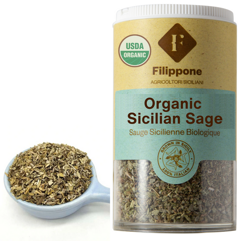 Filippone® Organic Crushed Sage Seasoning, (15 g)(0.52 oz), Italian Dried Rubbed Sage