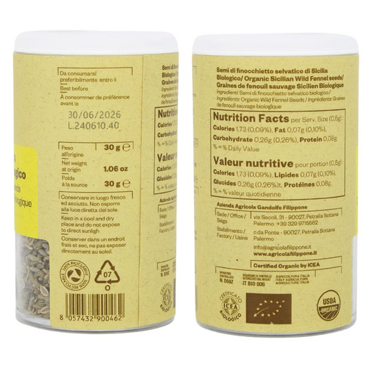 Filippone, Organic Sicilian Fennel Seed, Italian Wild Fennel Seeds, 1.06 oz, USDA Organic Certification