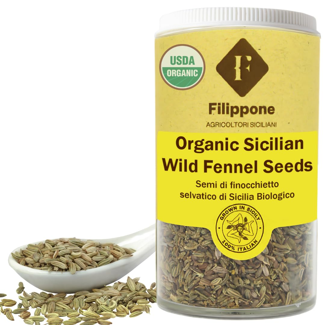 Filippone, Organic Sicilian Fennel Seed, Italian Wild Fennel Seeds, 1.06 oz, USDA Organic Certification