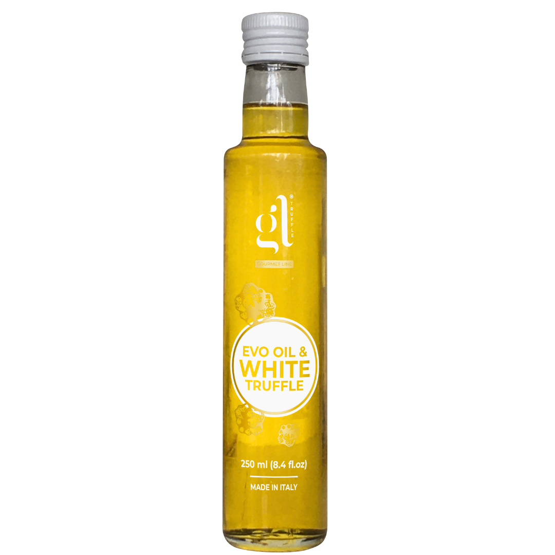 GL Truffle Gourmet Line, Extra Virgin Olive Oil & White Truffle with truffle slices 250 ml (8.5 Fl oz)