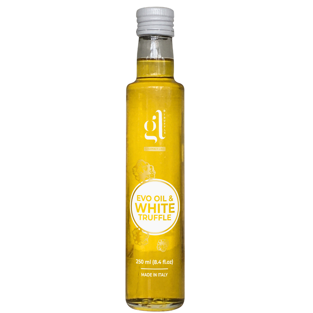 GL Truffle Gourmet Line, Extra Virgin Olive Oil & White Truffle with truffle slices 250 ml (8.5 Fl oz)