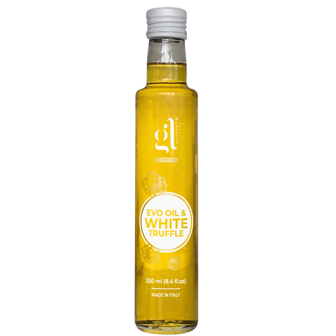 GL Truffle Gourmet Line, Extra Virgin Olive Oil & White Truffle with truffle slices 250 ml (8.5 Fl oz)