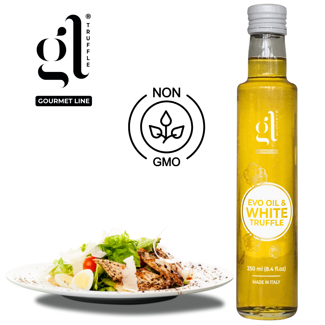 GL Truffle Gourmet Line, Extra Virgin Olive Oil & White Truffle with truffle slices 250 ml (8.5 Fl oz)