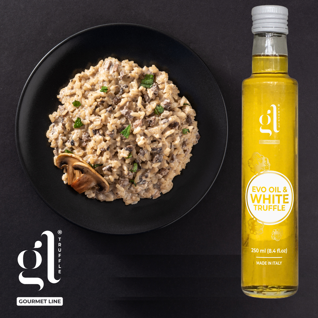 GL Truffle Gourmet Line, Extra Virgin Olive Oil & White Truffle with truffle slices 250 ml (8.5 Fl oz)