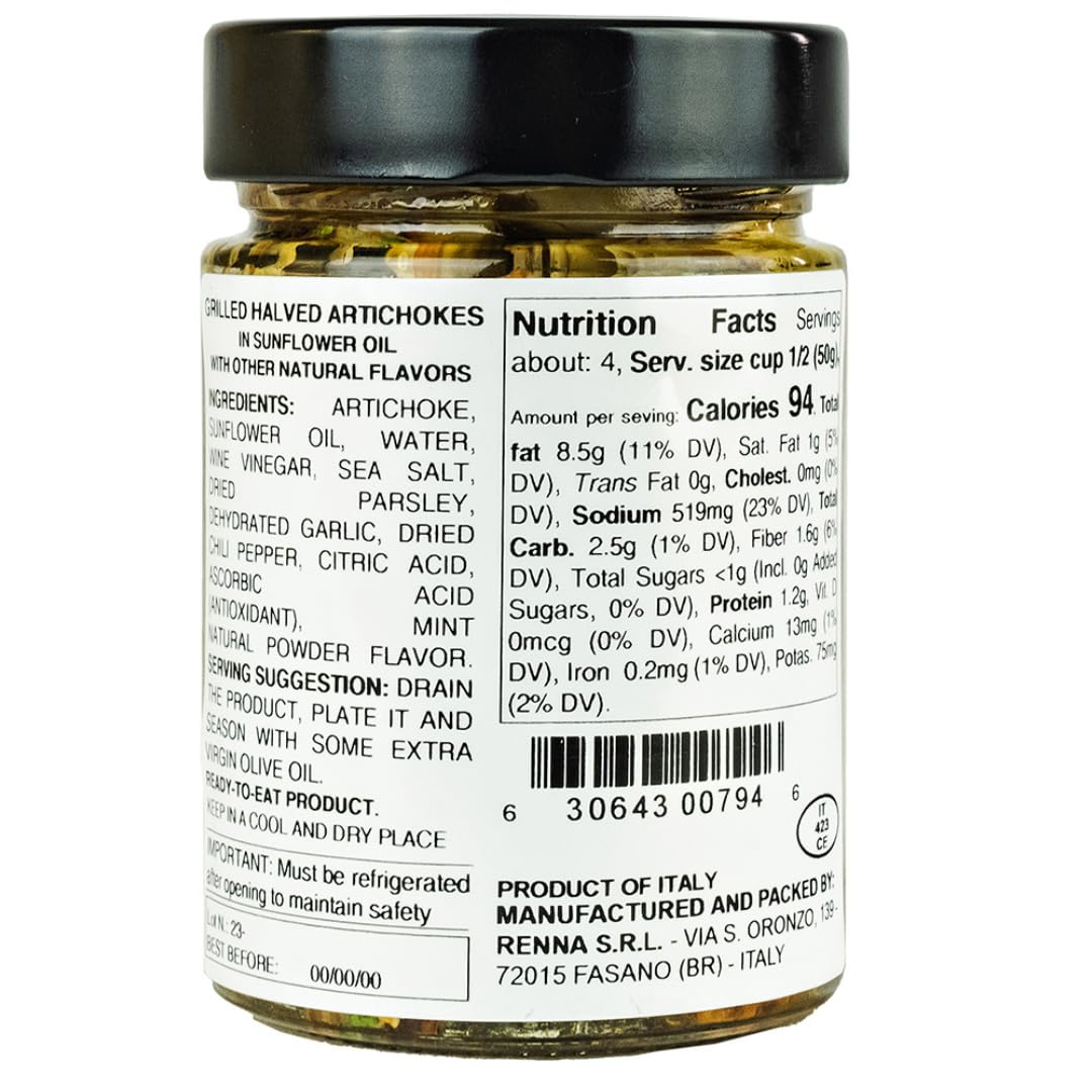 SALE! Renna, Grilled Roasted Halved Artichokes preserved in oil, 10.58oz