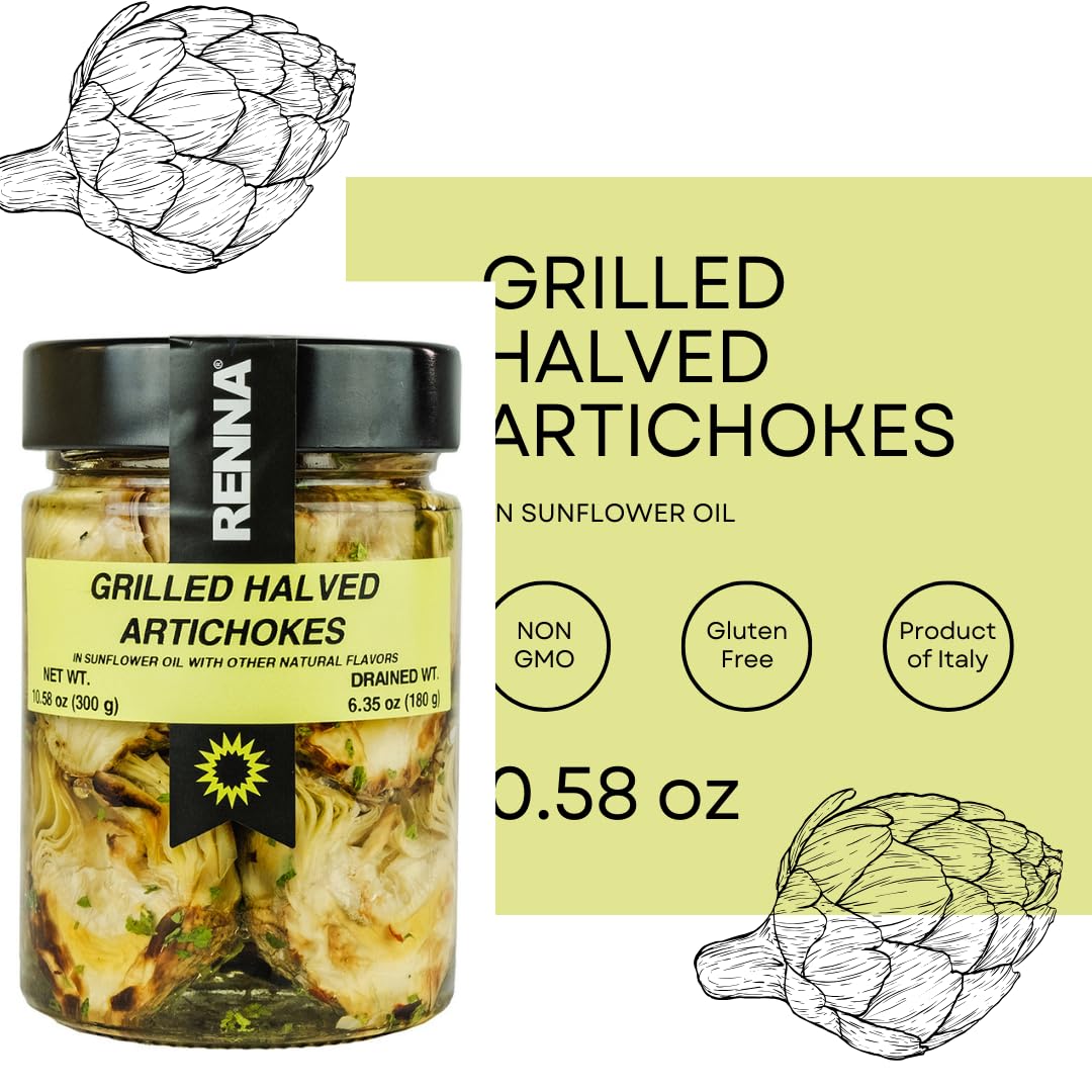 SALE! Renna, Grilled Roasted Halved Artichokes preserved in oil, 10.58oz