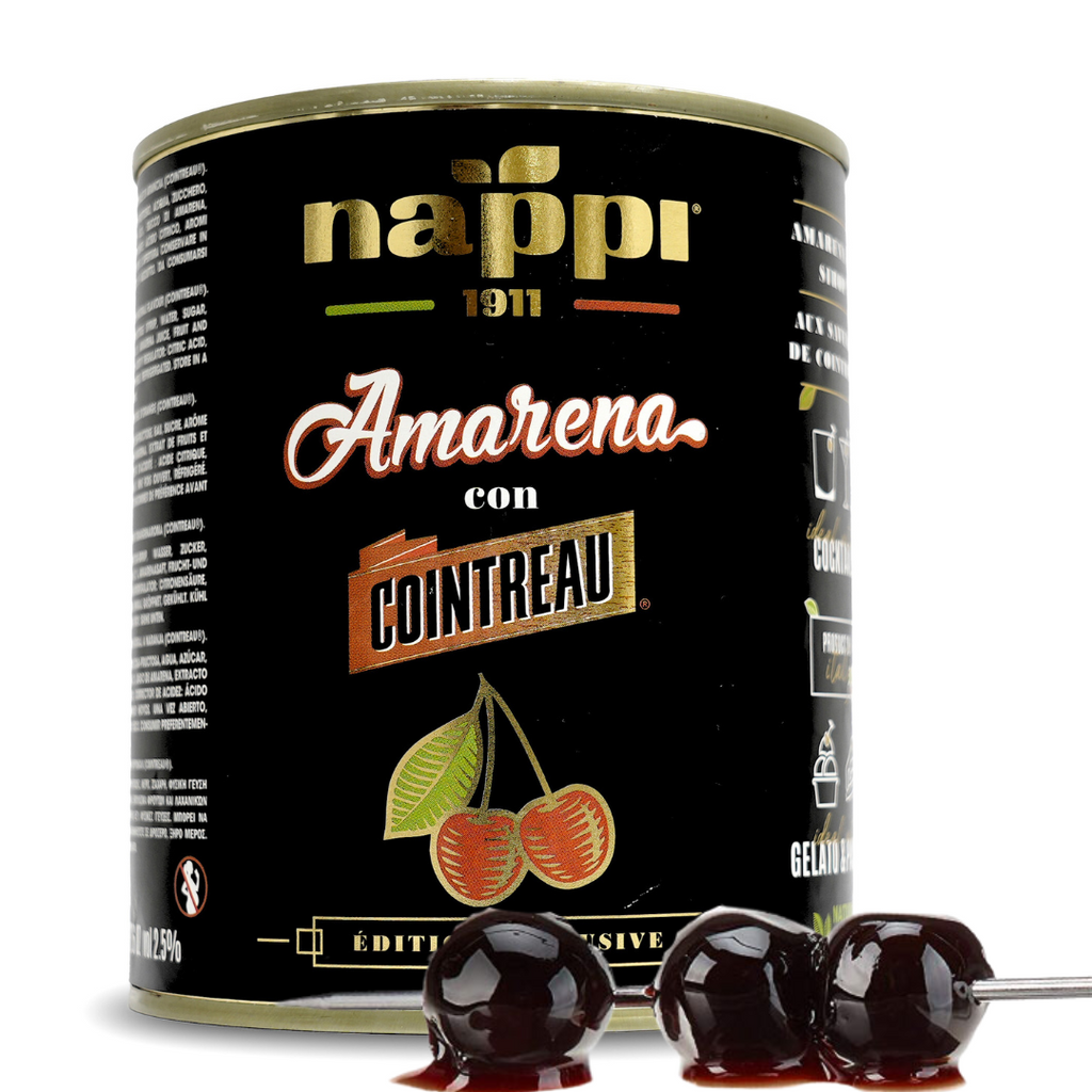 Amarena Cocktail Cherries in Cointreau Infused Syrup (2.2 lb) 1 kg can, Exclusive Edition, Perfect for Cocktails, Old Fashioned, Bitters, Margarita, Bourbon, Whiskey, Desserts, and Ice Creams, Product of Italy, Nappi 1911