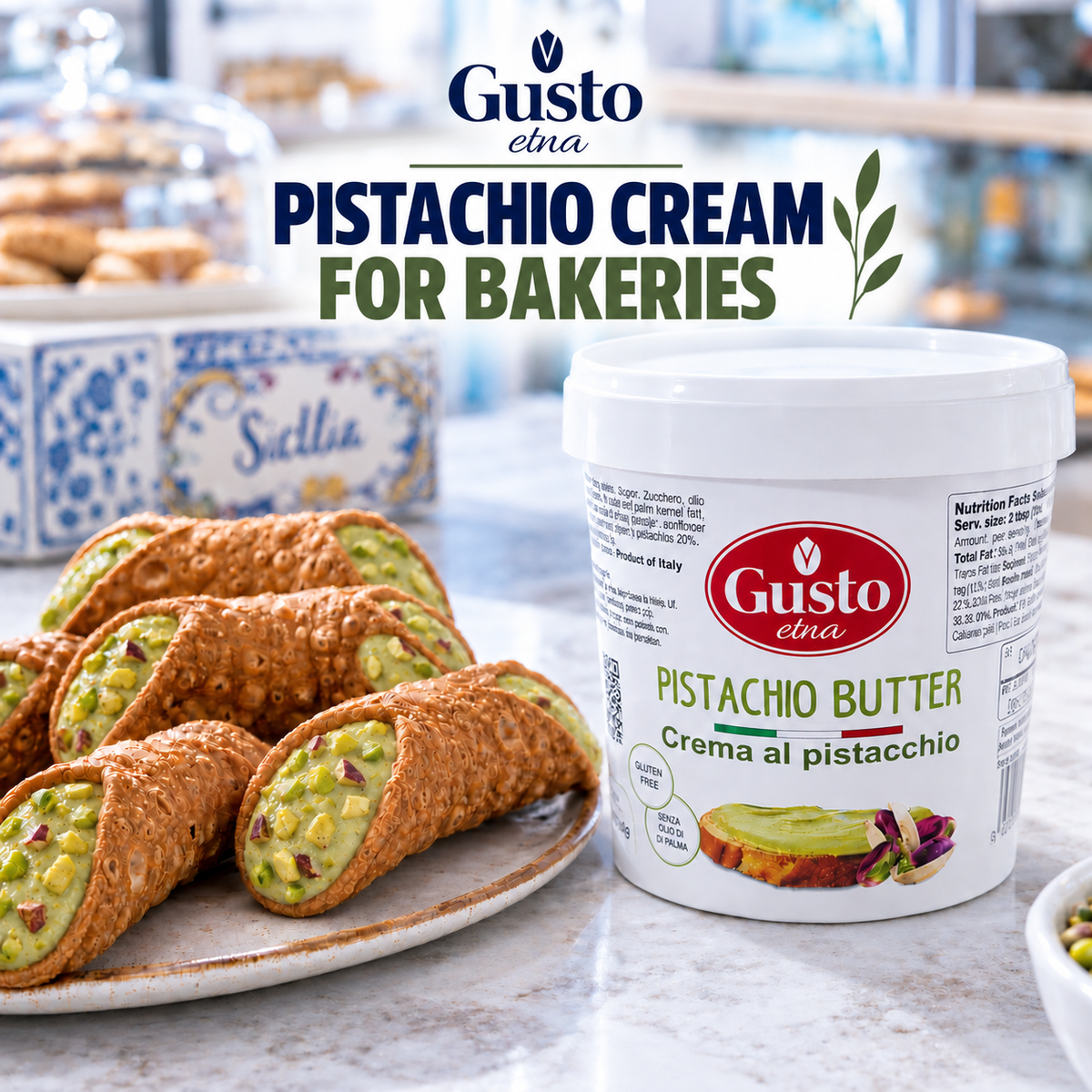 Gusto Etna Sicilian Pistachio Cream Spread – 35% Pistachio – 3kg (6.6 lb) Bulk