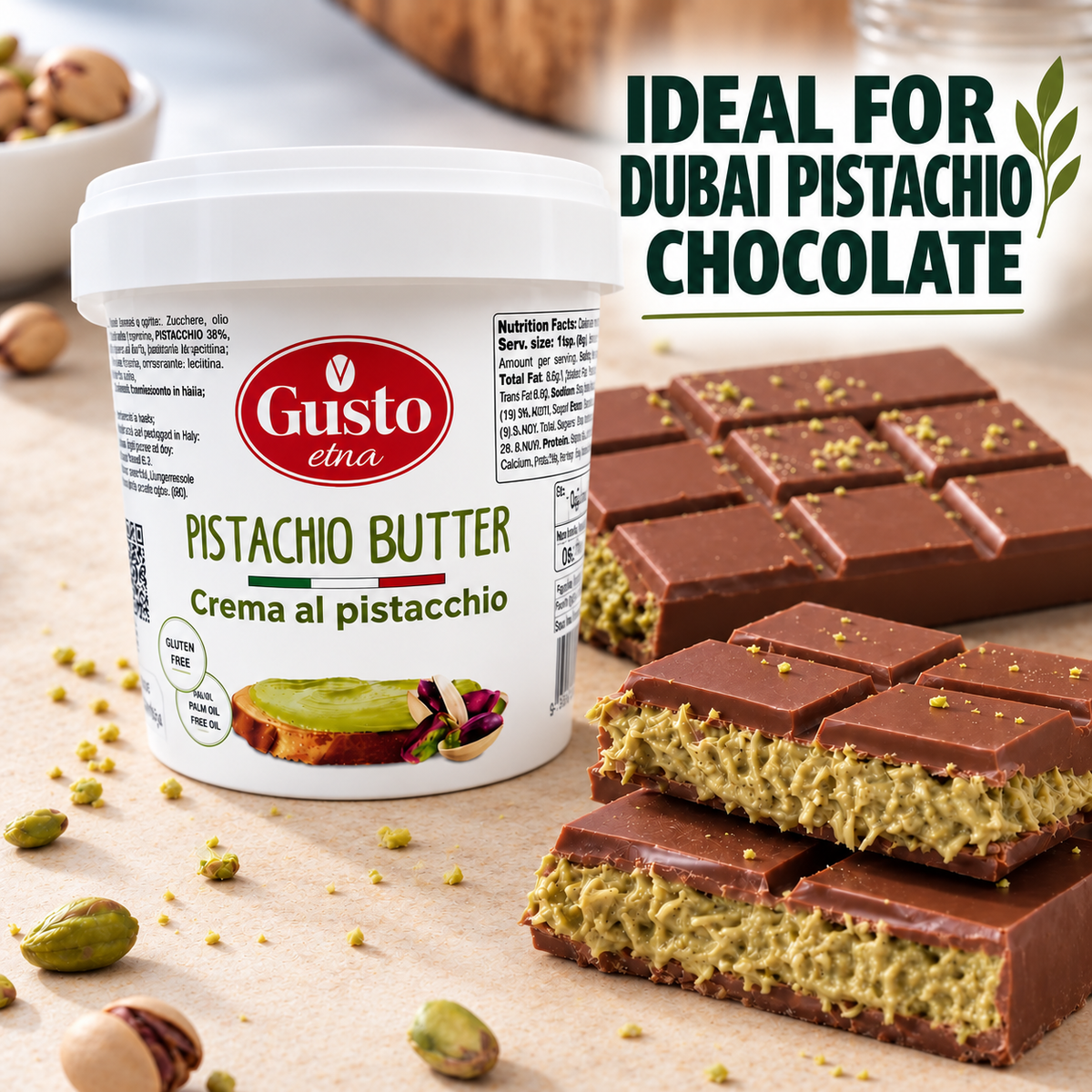 Gusto Etna Sicilian Pistachio Cream Spread – 35% Pistachio – 3kg (6.6 lb) Bulk