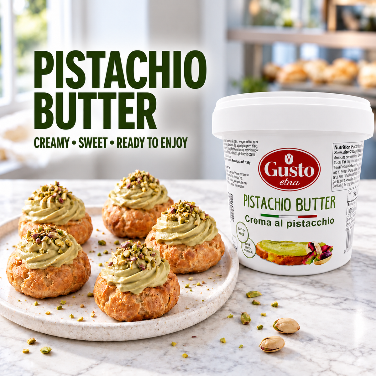Gusto Etna Sicilian Pistachio Cream Spread – 35% Pistachio – 3kg (6.6 lb) Bulk