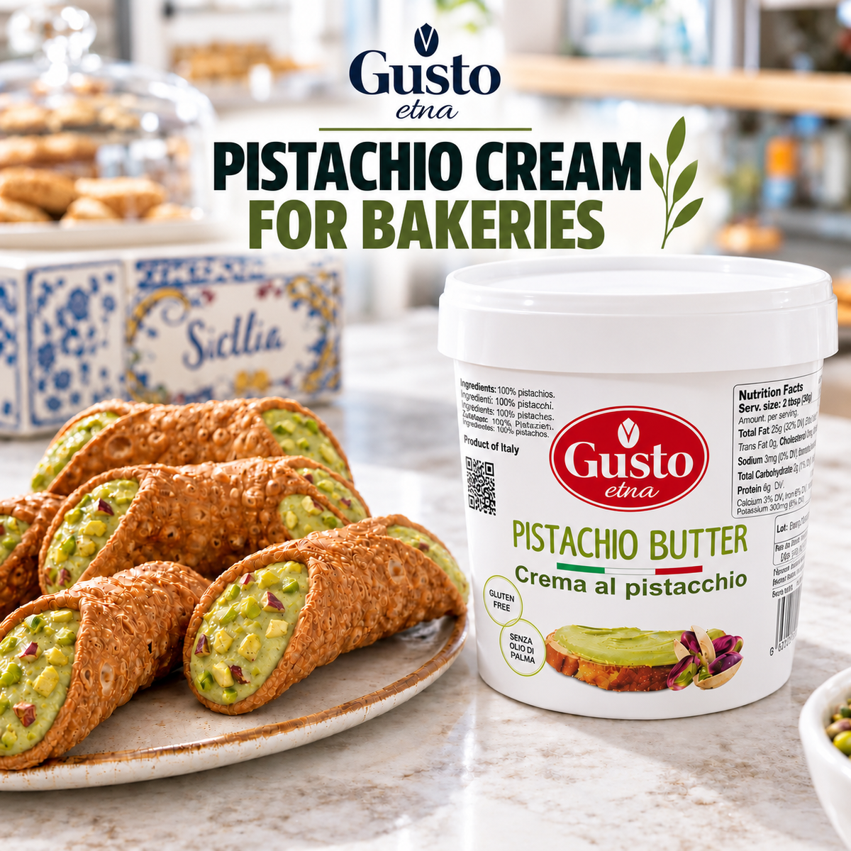 Gusto Etna Sicilian Pistachio Cream Spread – 35% Pistachio – 3kg (6.6 lb) Bulk