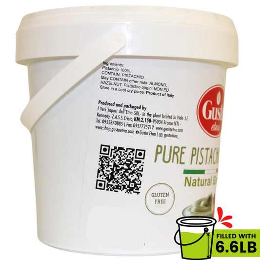 Container of Guisante Pure Pistachio with label and QR code on a white background