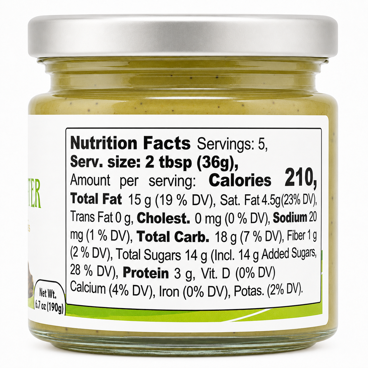 Glass jar of Gusto Etna Pistachio Butter, labeled “Crema al pistacchio,” gluten-free and made with Sicilian pistachio, with the lid on and no bread or toast shown.