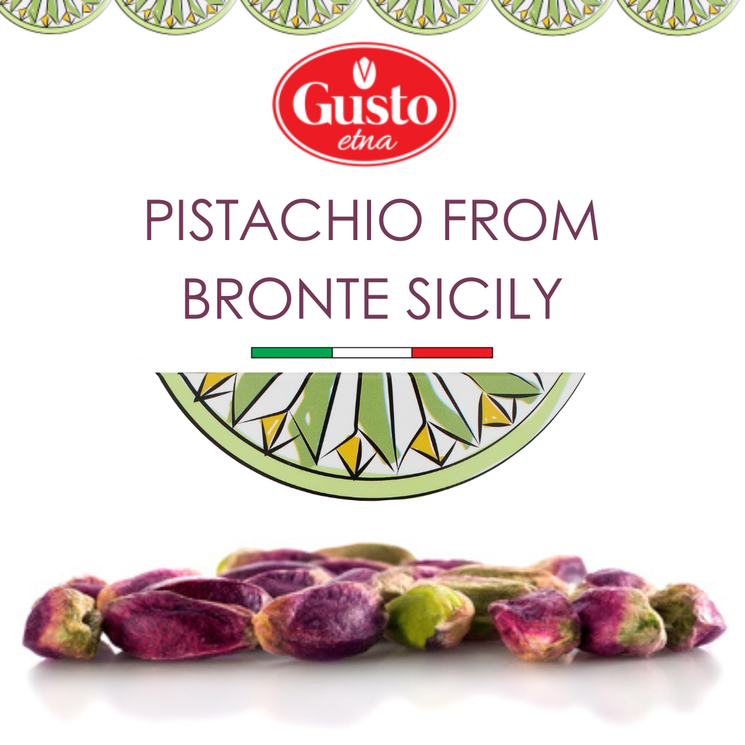 Premium Bronte Sicily pistachios by Gusto Etna – authentic Italian nuts with vibrant green color and rich flavor. GUSTO ETNA
