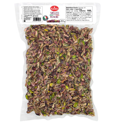 Packaged shelled pistachios with Goya branding on a white background