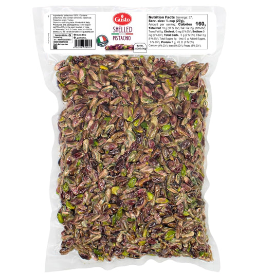 Packaged shelled pistachios with Goya branding on a white background