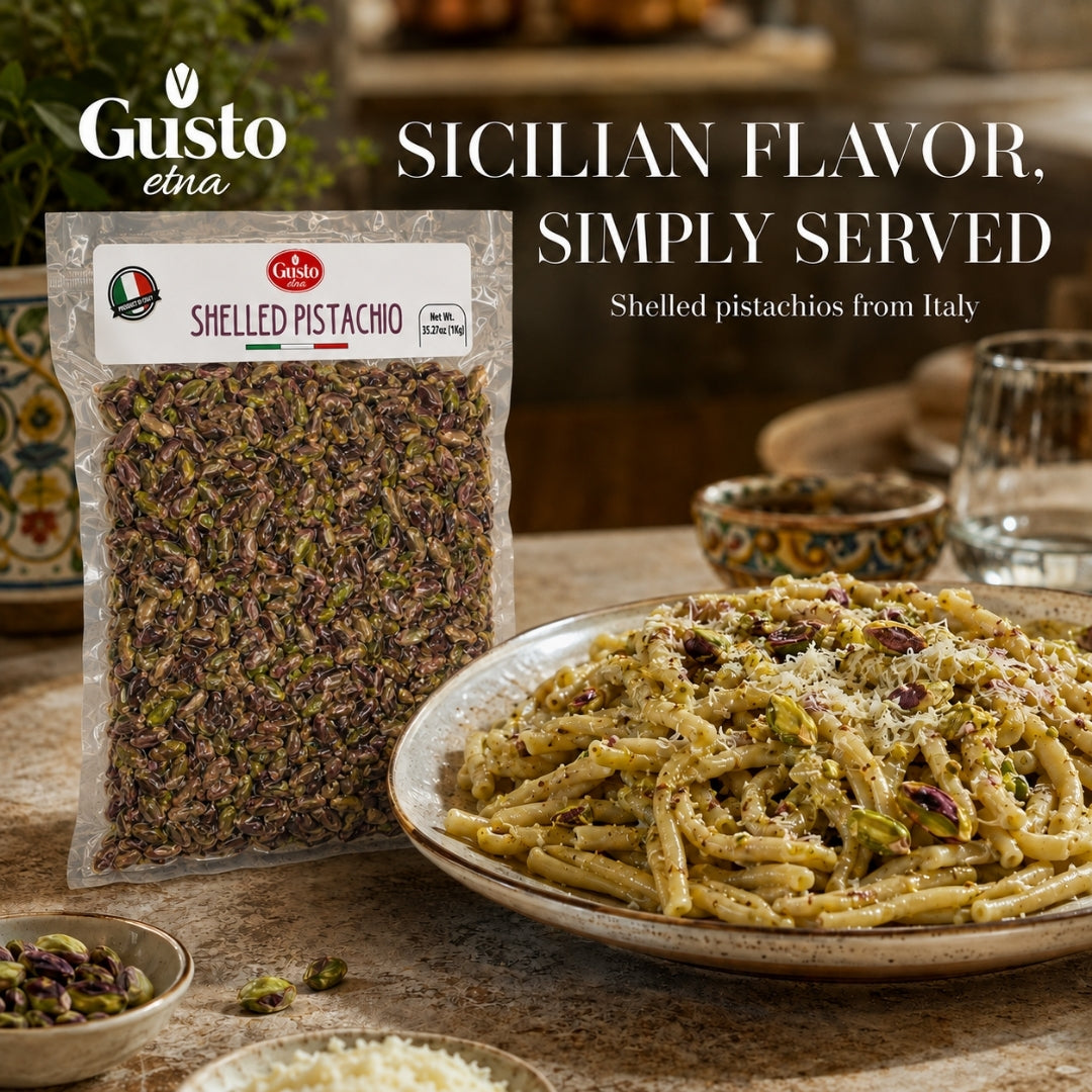Gusto Etna Certified 100% Sicilian Pistachios from Bronte – Roasted, Shelled, Unsalted, 250g / 8.8 oz