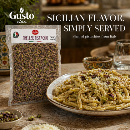Gusto Etna Certified 100% Sicilian Pistachios from Bronte – Roasted, Shelled, Unsalted, 250g / 8.8 oz