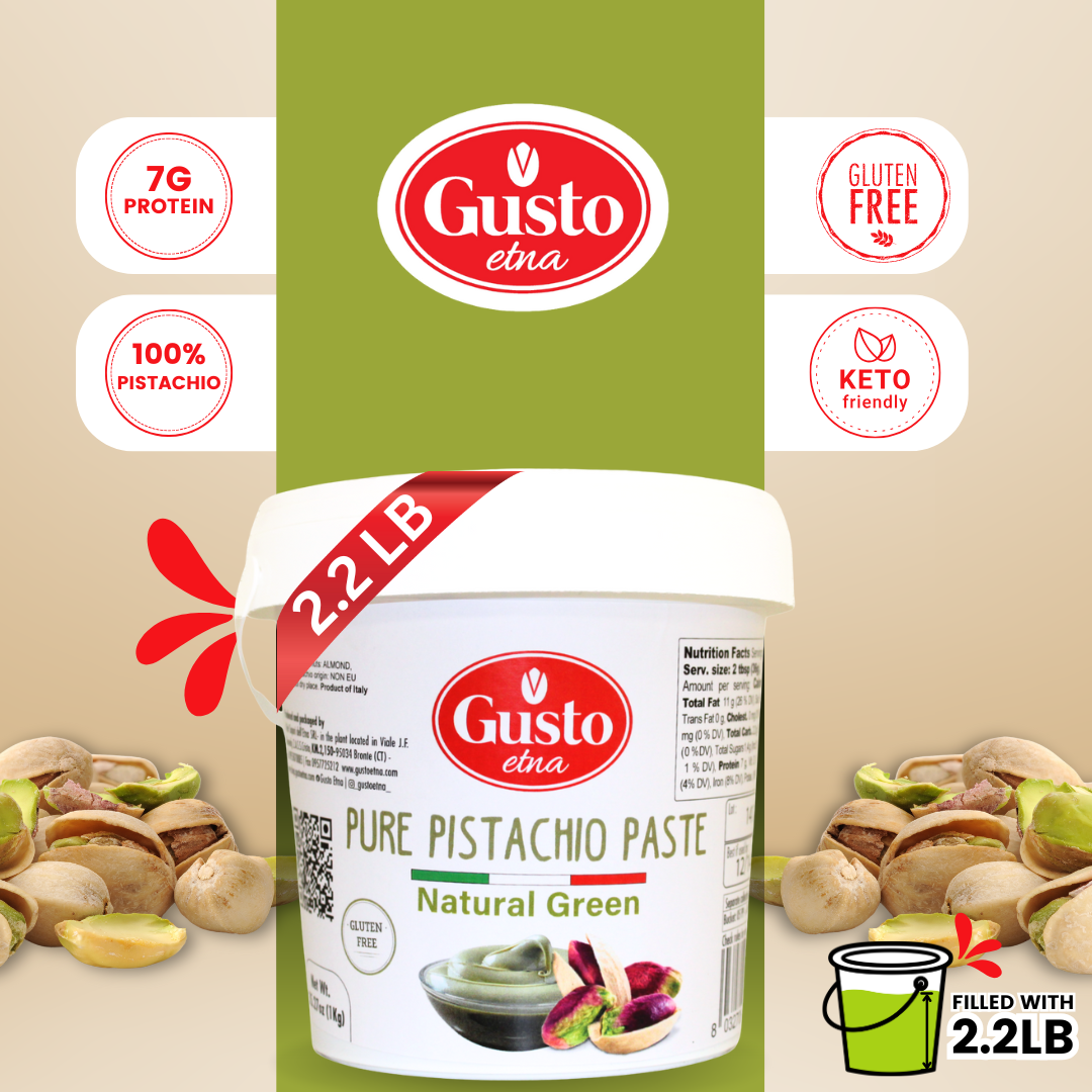 Gusto Etna, Pure Sicilian Pistachio Paste in bulk 2.2 lb (1 kg), 100%pistachio, unsweetened
