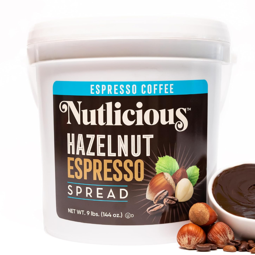 Nutlicious, Hazelnut Espresso Spread (9lb), Spreadable Espresso with A Hint of Roasted Hazelnuts, Made in the USA