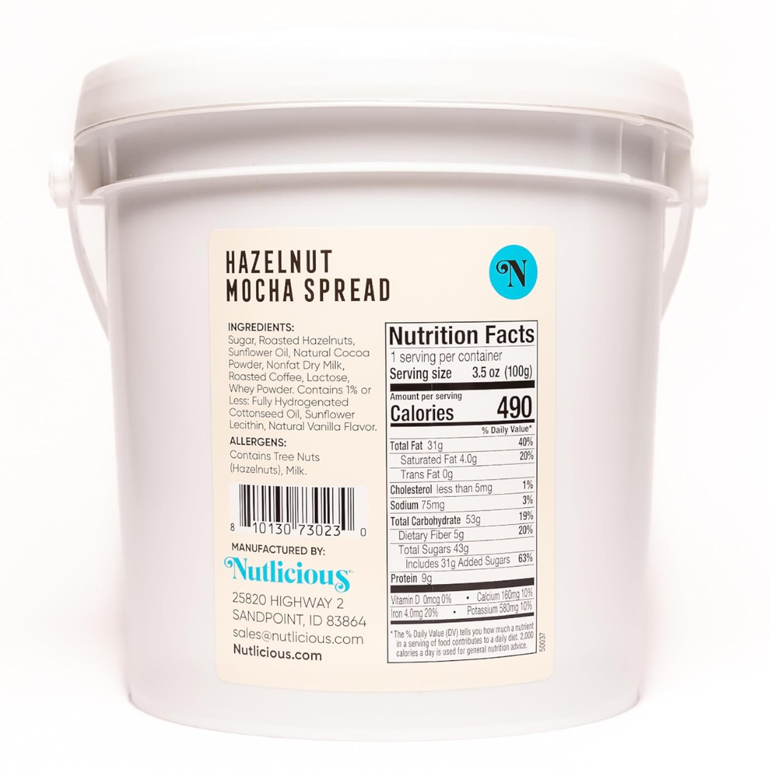 PREORDER (Ships Early June 2025) Nutlicious, Hazelnut Mocha Spread for Food Service (9 lb) Bucket