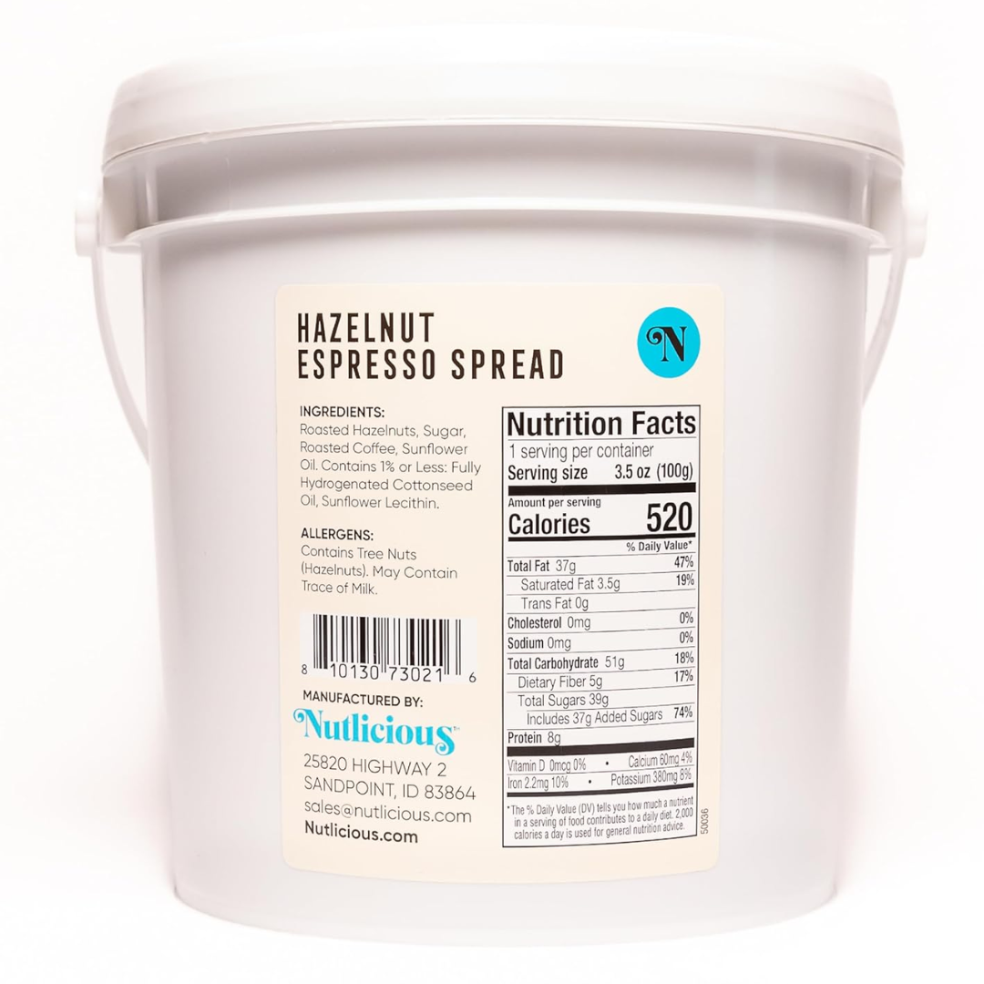 Nutlicious, Hazelnut Espresso Spread (9lb), Spreadable Espresso with A Hint of Roasted Hazelnuts, Made in the USA