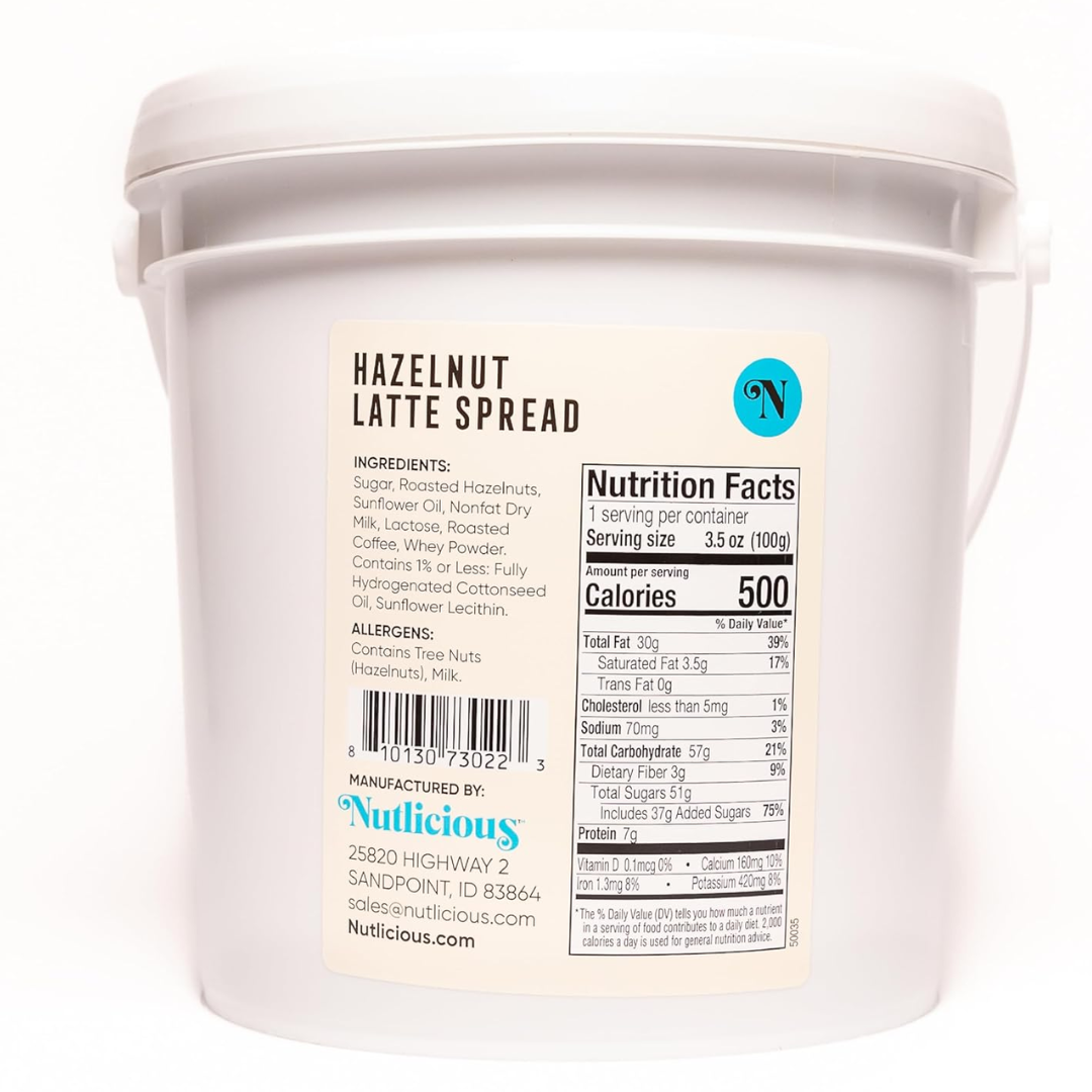 Nutlicious, Roasted Hazelnut and Roasted Coffee Latte Spread (9 lb) Tub, Spreadable Roasted Hazelnuts Infused with Rich Coffee, Made in the USA