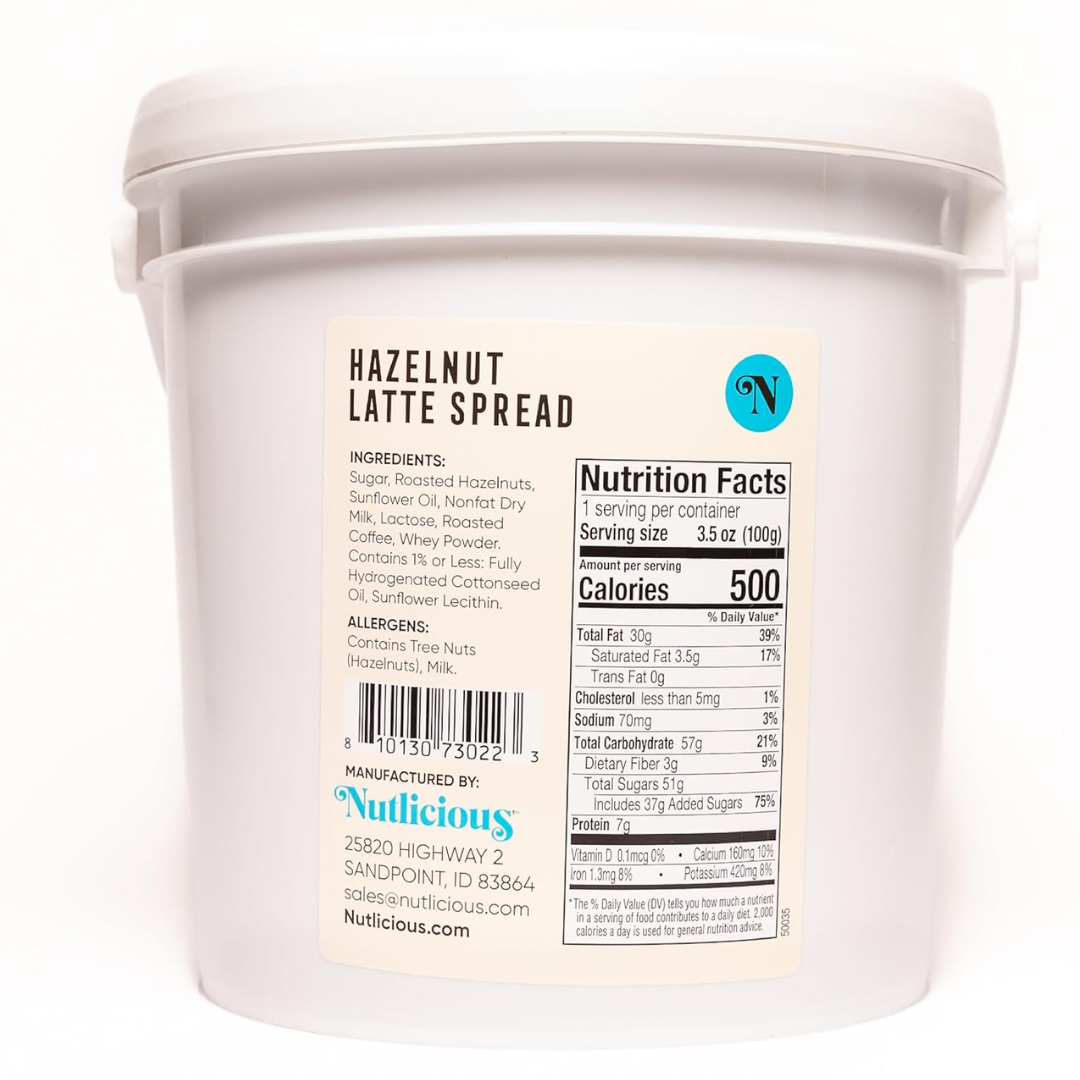 PREORDER (Ships Early June 2025) Nutlicious, Roasted Hazelnut and Roasted Coffee Latte Spread (9 lb) Tub, Spreadable Roasted Hazelnuts Infused with Rich Coffee, Made in the USA