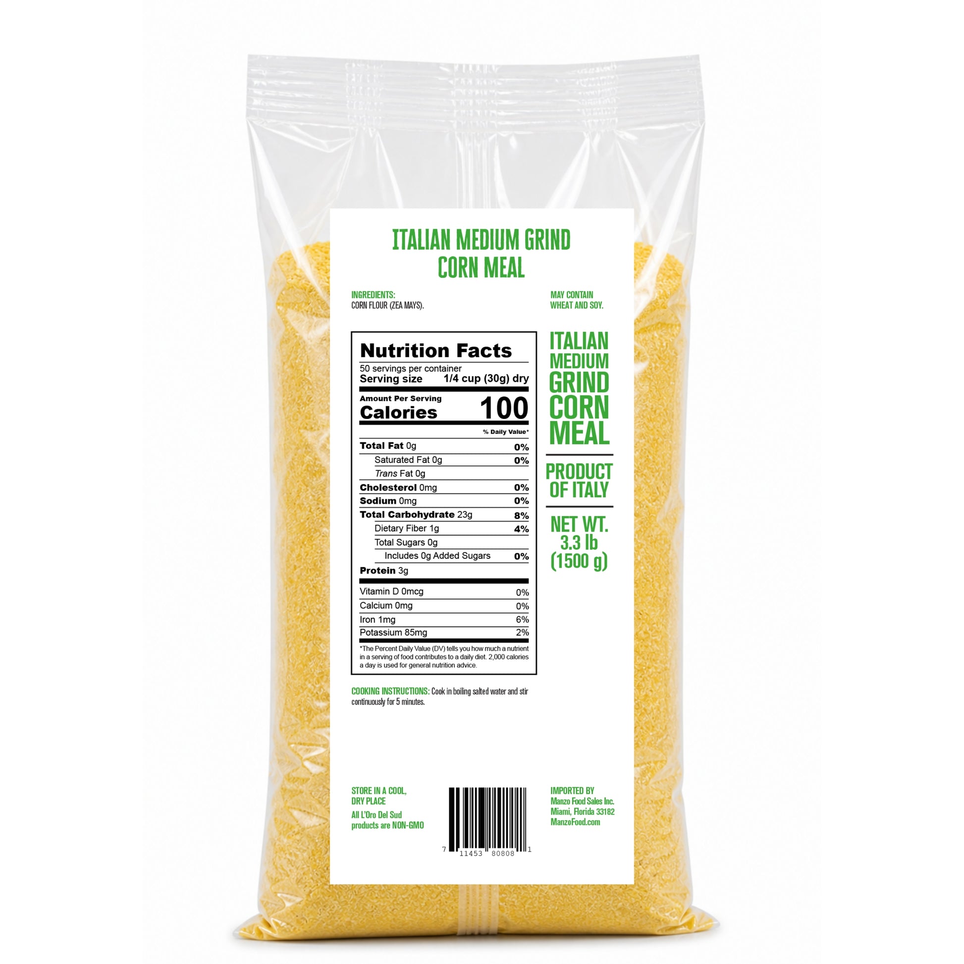 Premium Italian corn meal made from finely milled corn. Naturally gluten-free and ideal for creamy polenta, cornbread, porridge, coatings, and gluten-free baking.