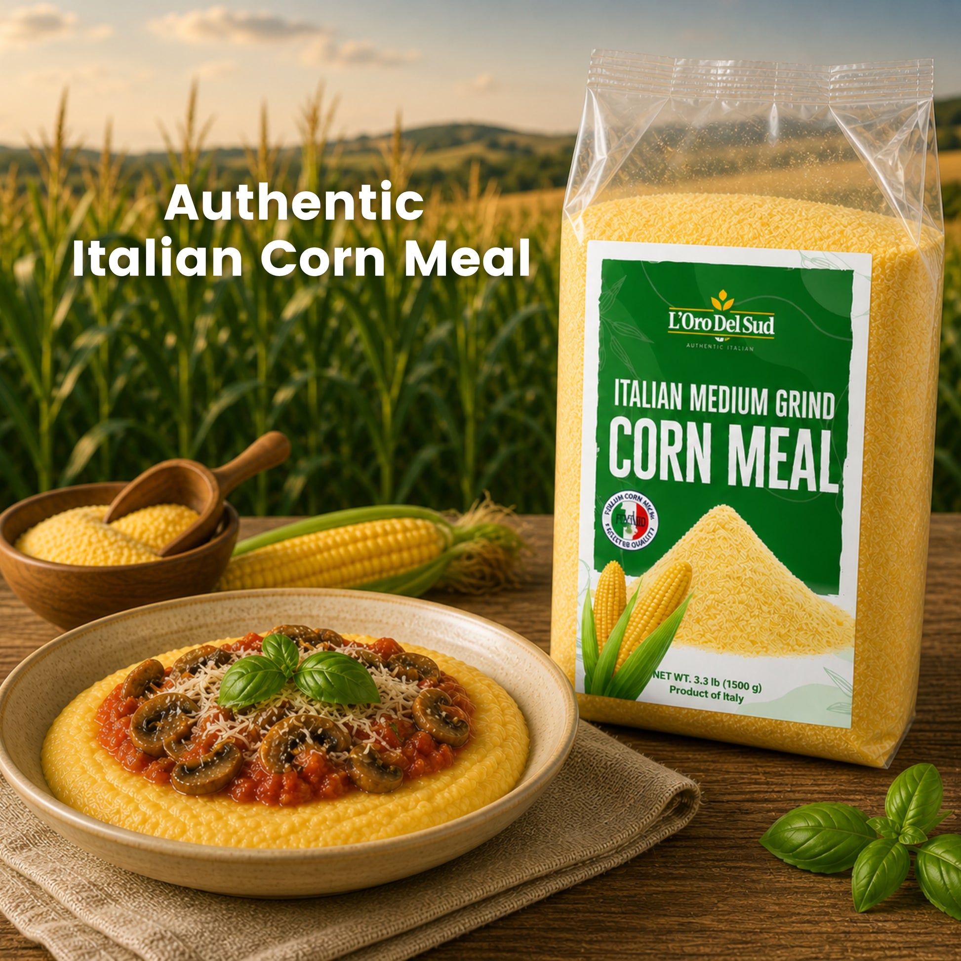 Premium Italian corn meal made from finely milled corn. Naturally gluten-free and ideal for creamy polenta, cornbread, porridge, coatings, and gluten-free baking.
