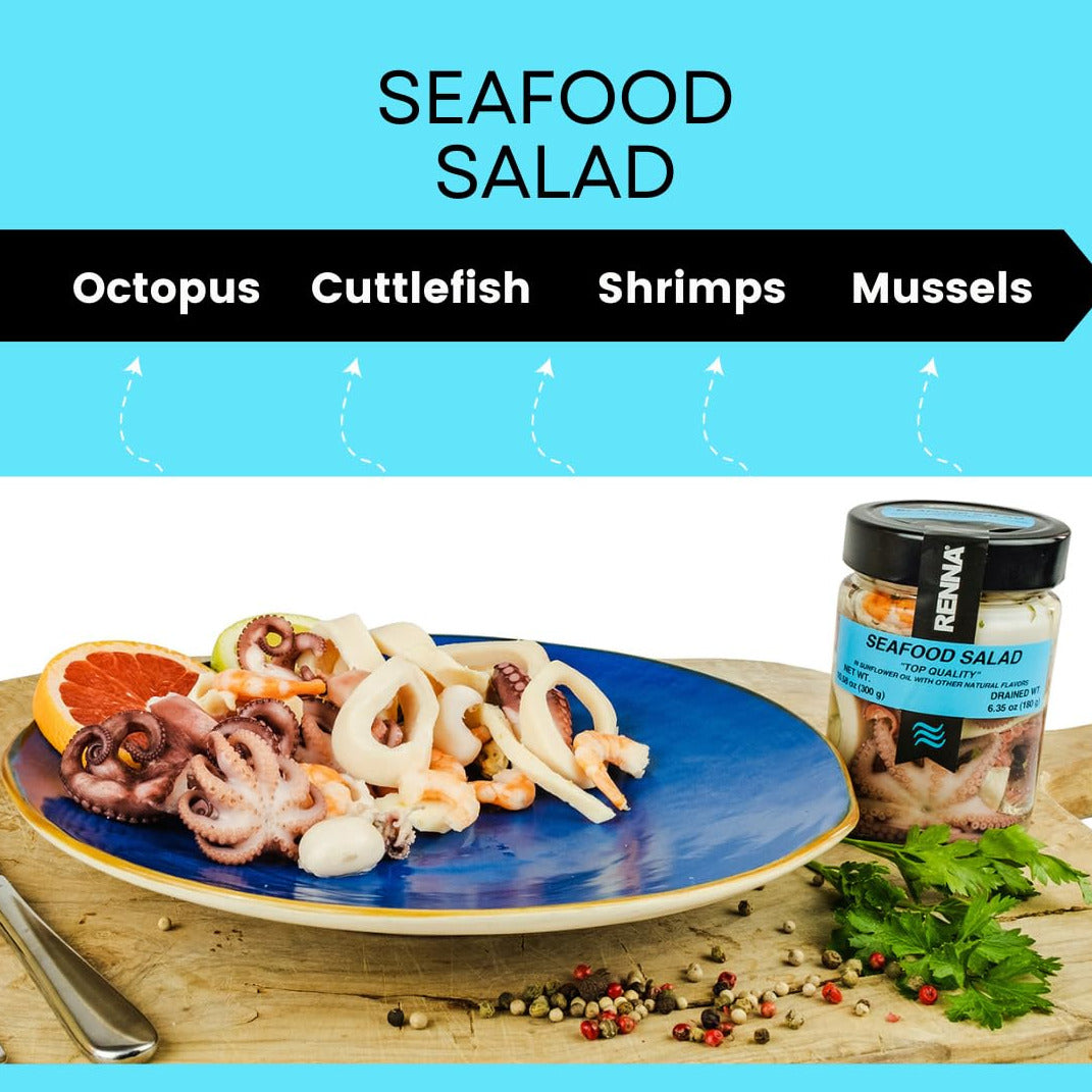 Renna Italian seafood salad served on a plate, ready to eat