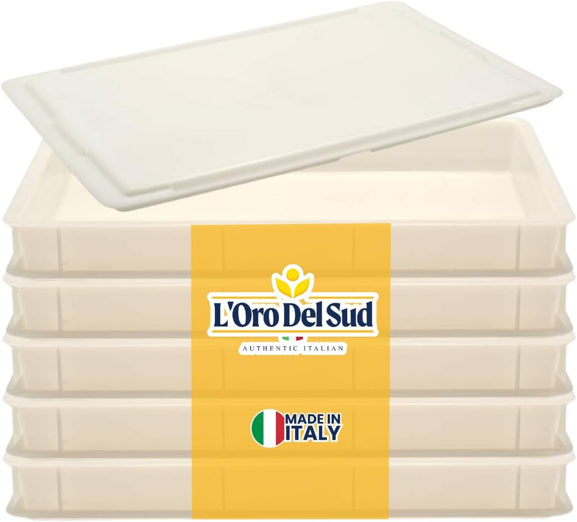 L'Oro Del Sud commercial dough proofing box tray with lid, stackable pizza dough container, white, made in Italy