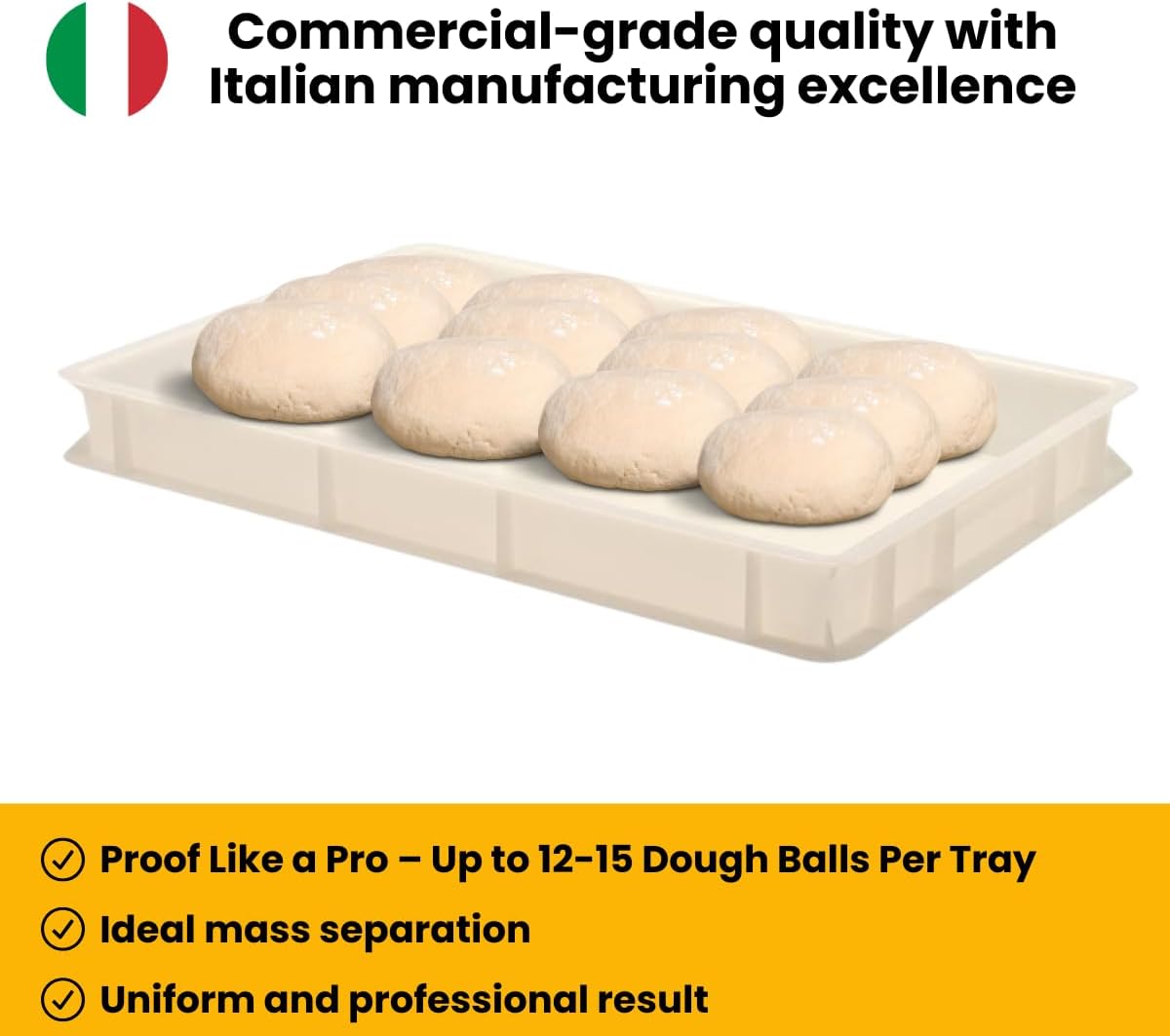 L'Oro Del Sud commercial dough proofing box tray with lid, stackable pizza dough container, white, made in Italy