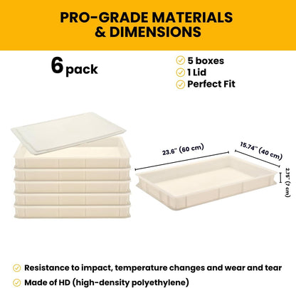 L'Oro Del Sud commercial dough proofing box tray with lid, stackable pizza dough container, white, made in Italy
