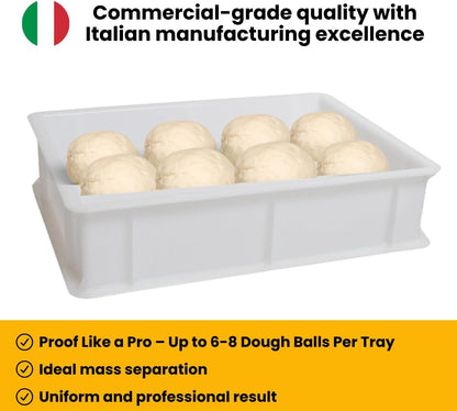 White Italian dough proofing box with 6 to 8 dough balls, commercial-grade quality, ideal for fermentation, uniform and professional results