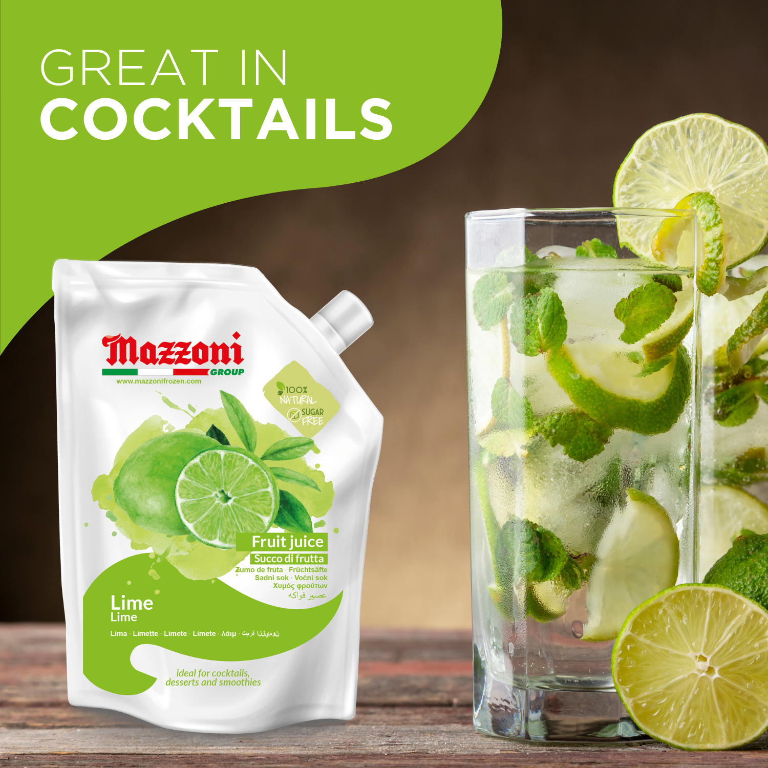 Mazzoni Real Lime Juice, 100% Pure Lime, Just Juice, No Sugar Added, 2.2 lb