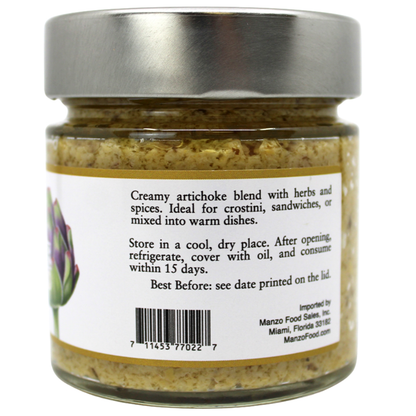Authentic Italian artichoke spread with a smooth, velvety texture and savory flavor. Perfect for bruschetta, pasta, pizza, and charcuterie boards