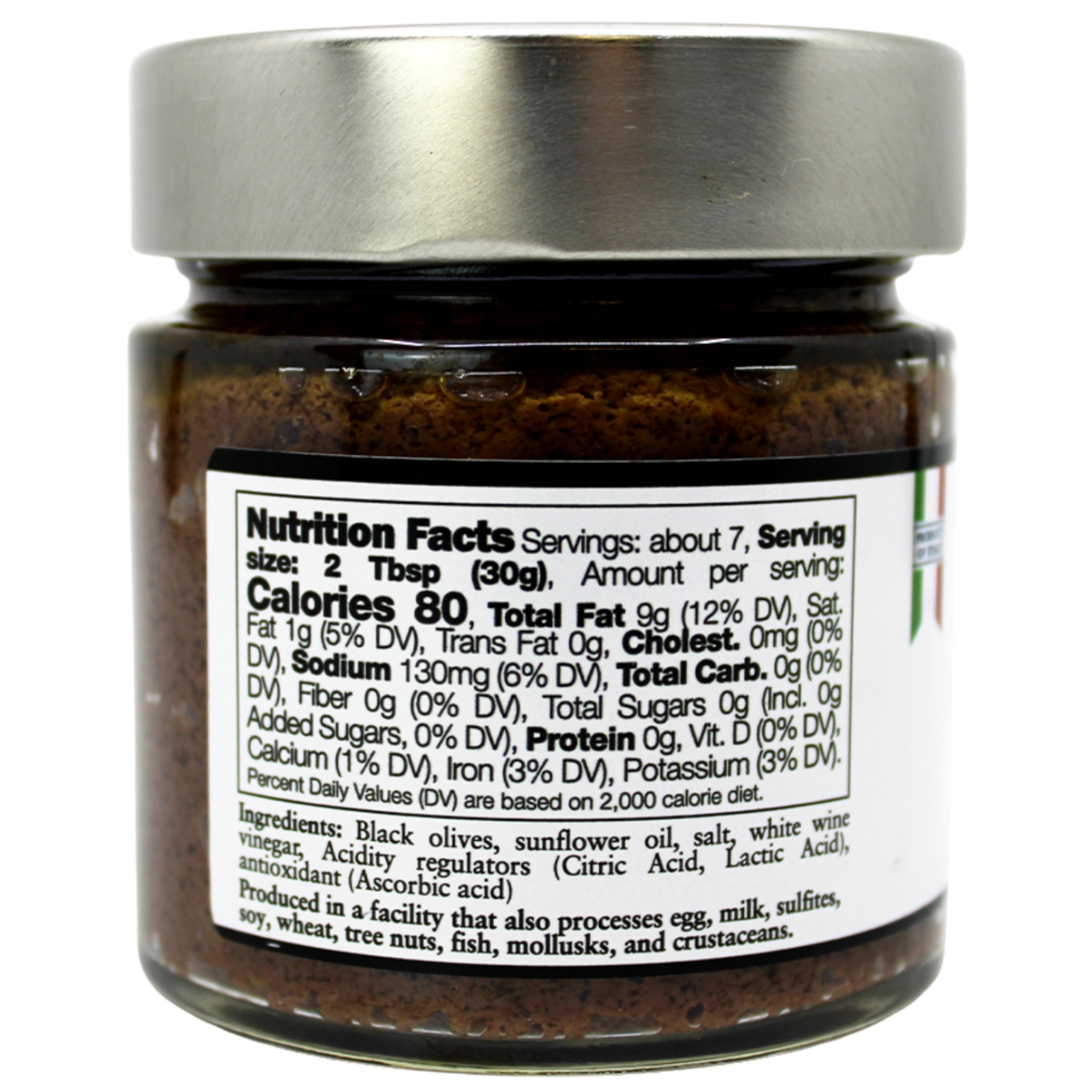 Authentic Italian black olive spread made with black olives, sunflower oil & wine vinegar. Rich, savory, and versatile perfect for crostini, pasta, and charcuterie boards