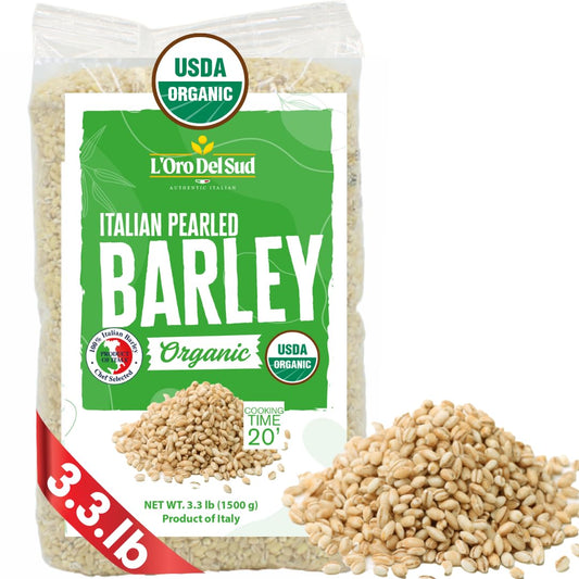 L’Oro del Sud Organic Italian Pearled Barley, 3.3 lb bag – USDA certified organic, authentic Italian wheat product.