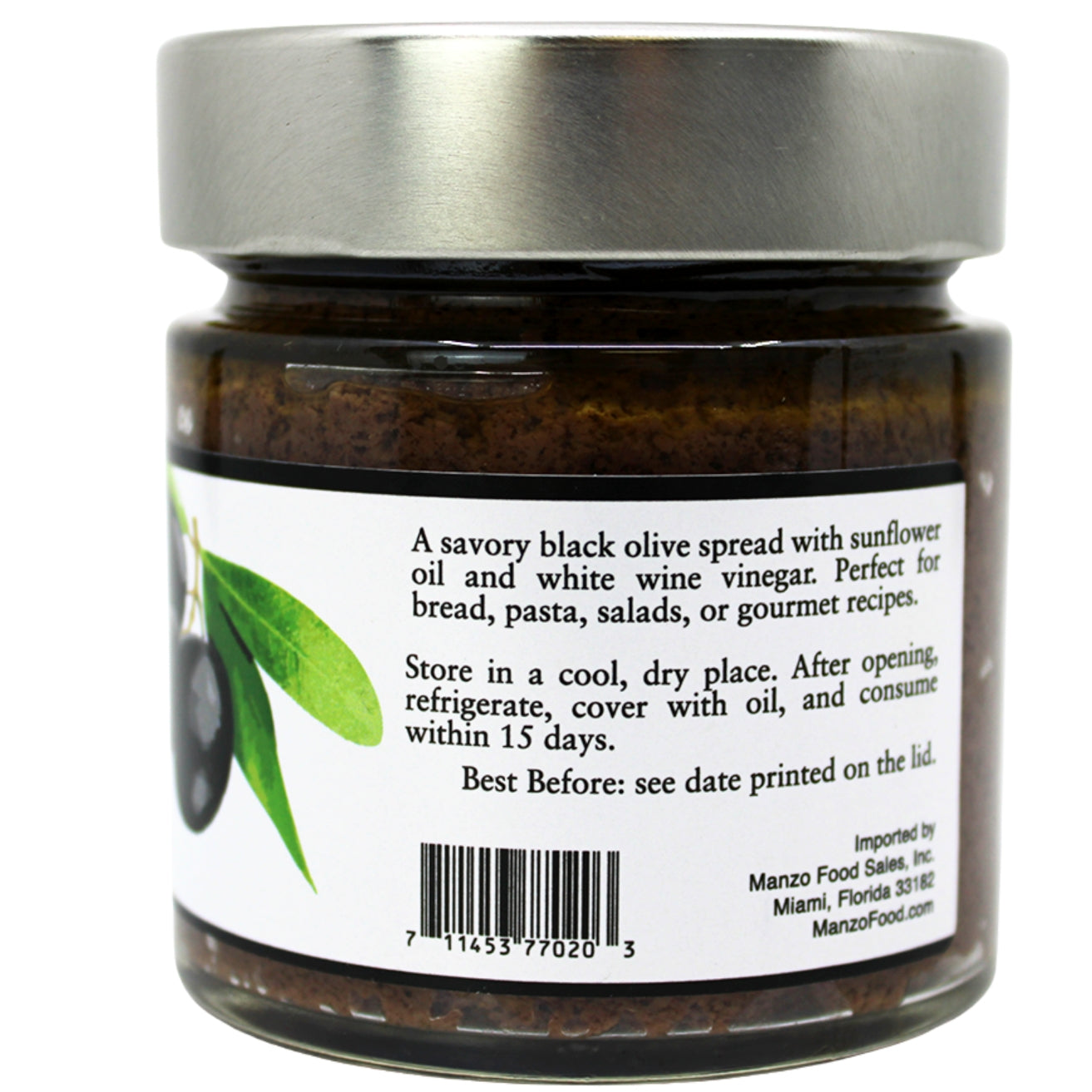 Authentic Italian black olive spread made with black olives, sunflower oil & wine vinegar. Rich, savory, and versatile perfect for crostini, pasta, and charcuterie boards
