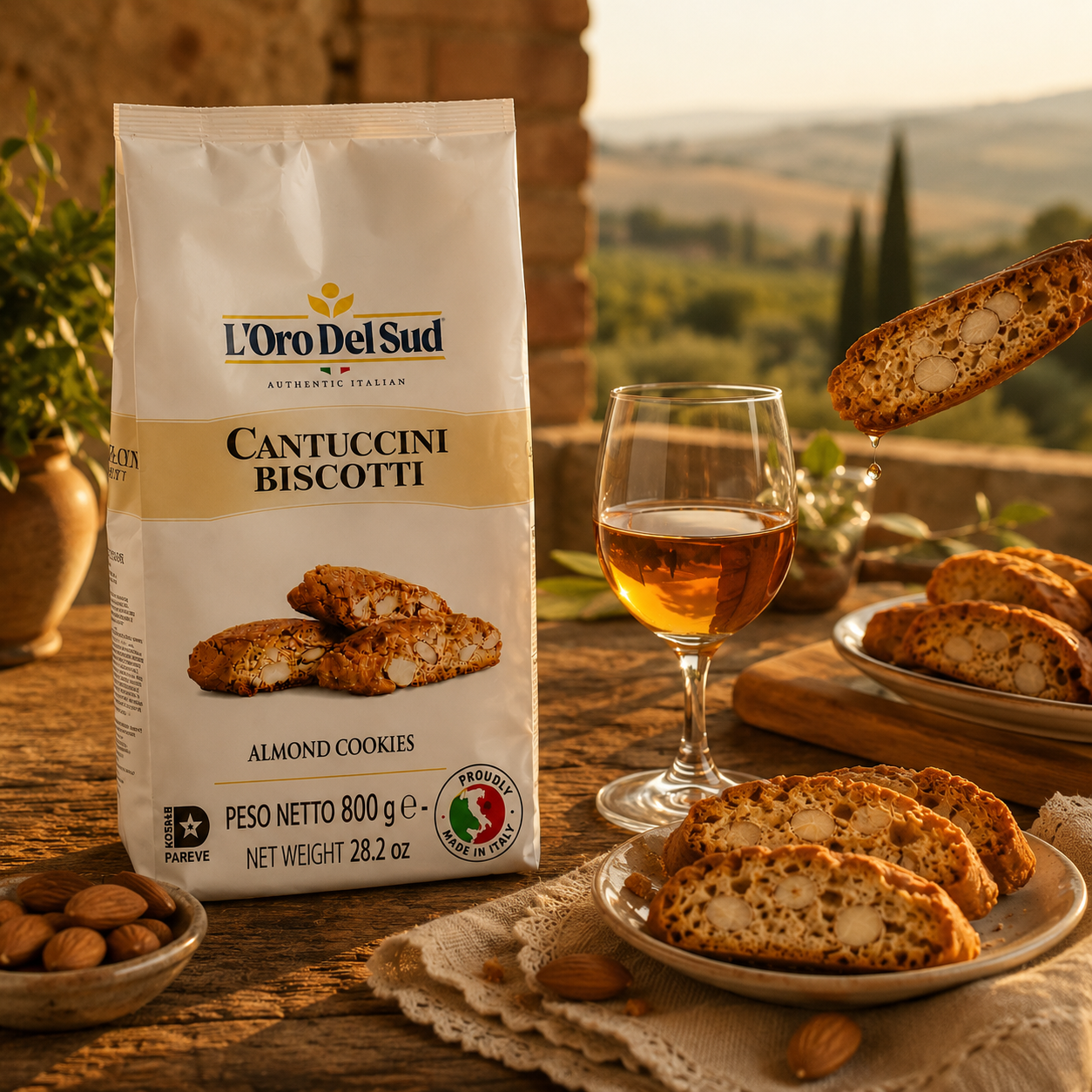 L'Oro Del Sud Cantuccini Biscotti almond cookies, 600g bag, authentic Italian almond biscuits with crunchy texture