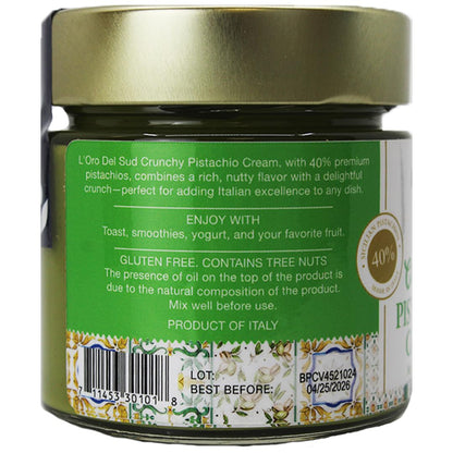L’Oro Del Sud crunchy pistachio cream 40% Sicilian pistachios Italian spread 200g