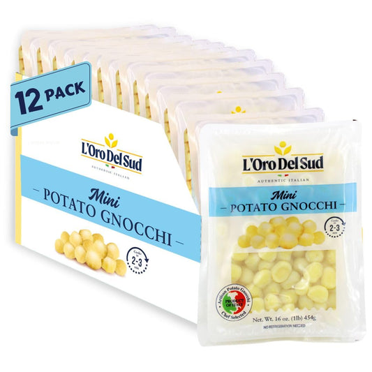 L’Oro Del Sud Mini Potato Gnocchi 16 oz pack of 12 – authentic Italian gnocchi made with real potatoes, soft bite-sized pasta perfect for quick meals, pasta dishes, and Italian recipes