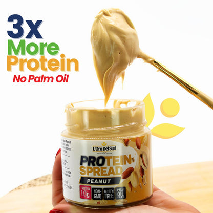 L’Oro Del Sud Protein Spread Peanut 200g – High protein peanut cream, non-GMO, gluten free, palm oil free, delicious Italian spread for toast, snacks and desserts.