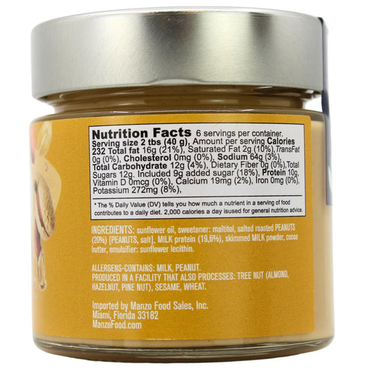 L’Oro Del Sud Protein Spread Peanut 200g – High protein peanut cream, non-GMO, gluten free, palm oil free, delicious Italian spread for toast, snacks and desserts.