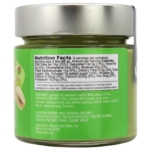L’Oro Del Sud Protein Spread Pistachio 7oz jar, high protein gluten free spread