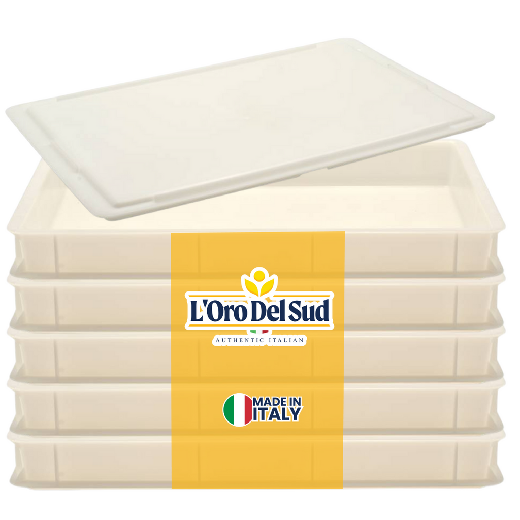 L'Oro Del Sud 5 Dough Proofing Box Tray with 1 Lid, White, 6 Pack, 23.6" x 15.74" x 2.75"